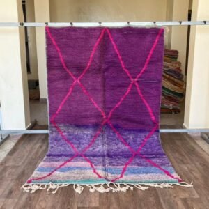 Purple Moroccan Berber Rug – Handmade Wool Beni Ourain Style Rug with Pink Diamond Pattern