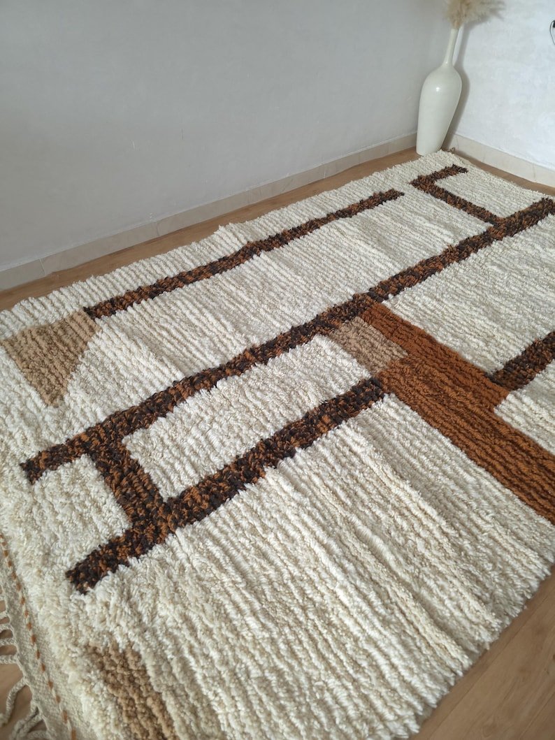 Handmade Moroccan Berber Rug – Modern Geometric Wool Area Rug in Cream and Brown - Image 6