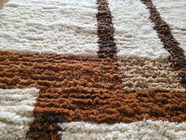 Handmade Moroccan Berber Rug – Modern Geometric Wool Area Rug in Cream and Brown - Image 7