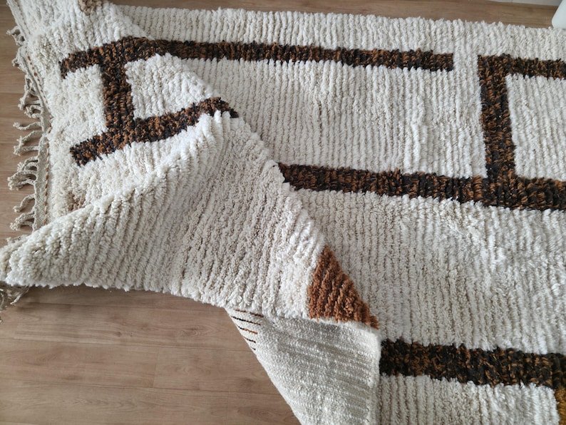 Handmade Moroccan Berber Rug – Modern Geometric Wool Area Rug in Cream and Brown - Image 8