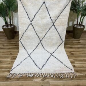 Handmade Beni Ourain Moroccan Rug – Ivory Wool Rug with Black Diamond Pattern